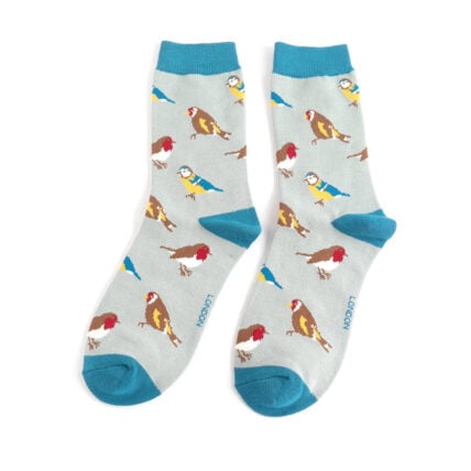 Miss Sparrow Garden Birds Socks Aqua