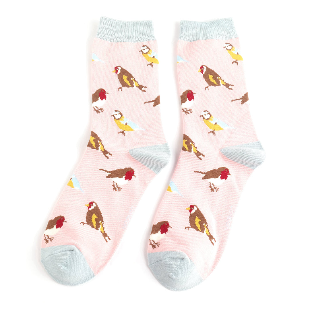 Garden Birds Socks Pale Pink
