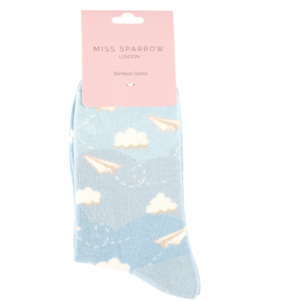 Miss Sparrow Paper Planes Socks Sky Blue