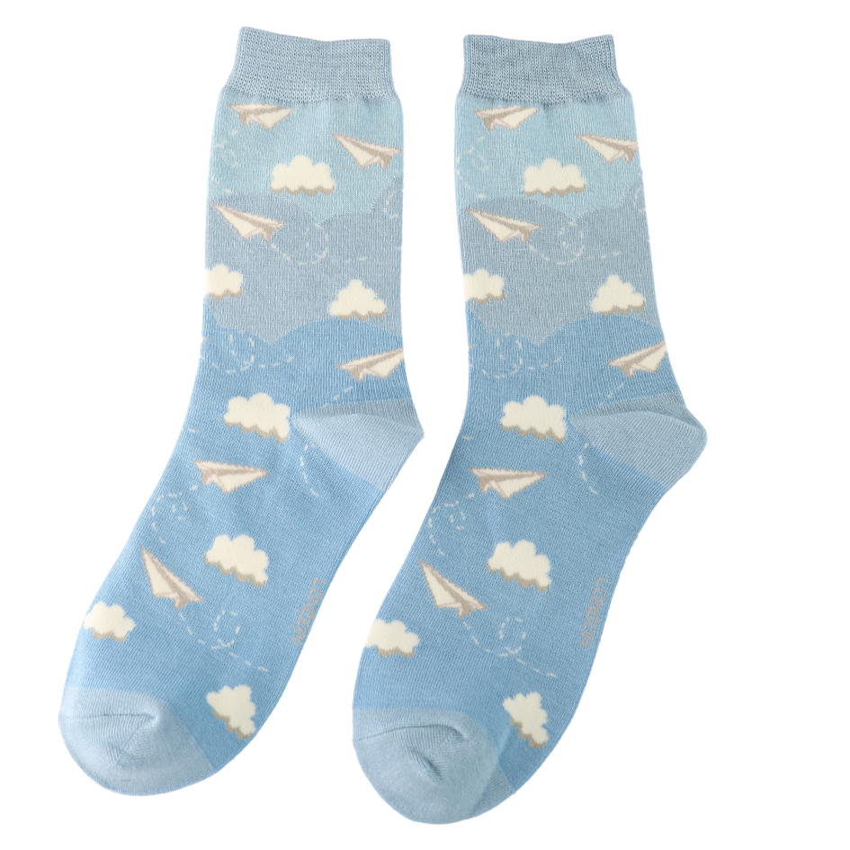 Miss Sparrow Paper Planes Socks Sky Blue