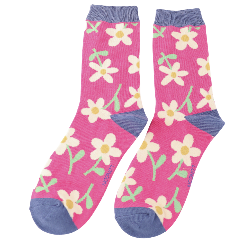 Miss Sparrow Flowers Socks Hot Pink