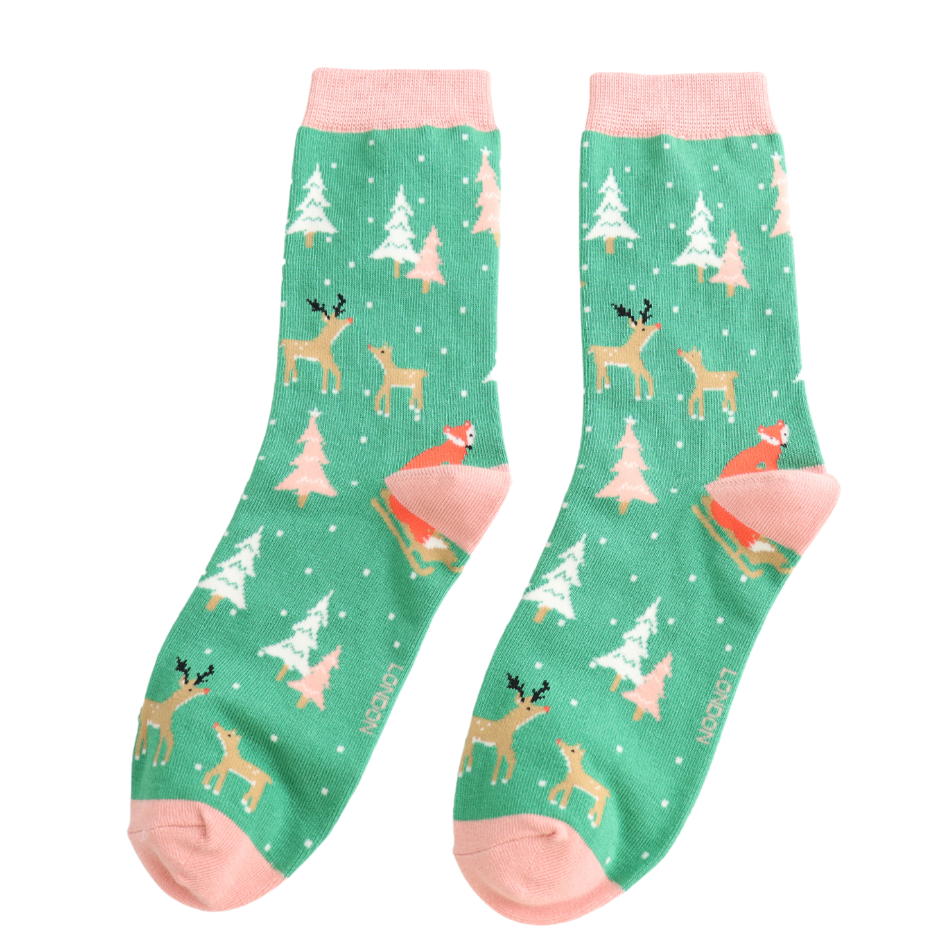 Festive Foxes Socks Green