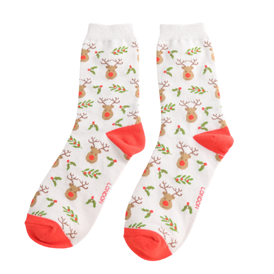Miss Sparrow Reindeer & Holly Socks Silver
