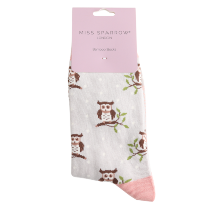 Miss Sparrow Winter Owls Socks Silver