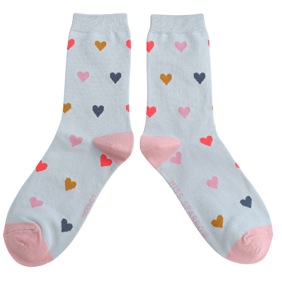 Miss Sparrow Multi Hearts Socks Blue