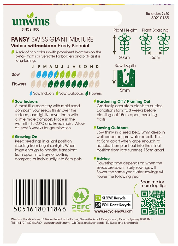 Unwins Pansy Swiss Giant Mixture Seeds