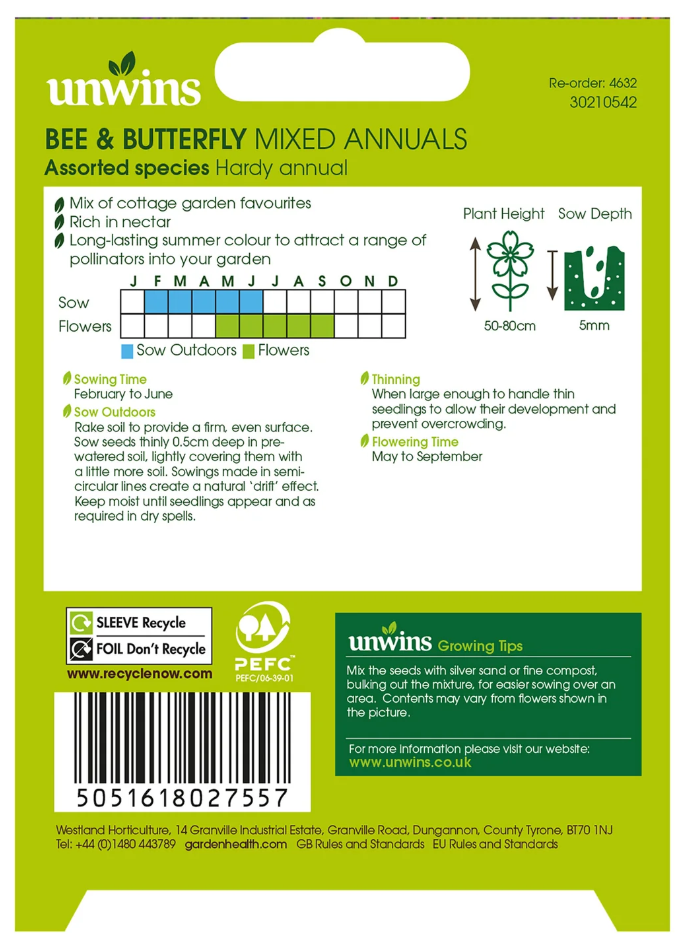 Unwins Nature's Haven Bee and Butterfly Mixed Annuals Seeds