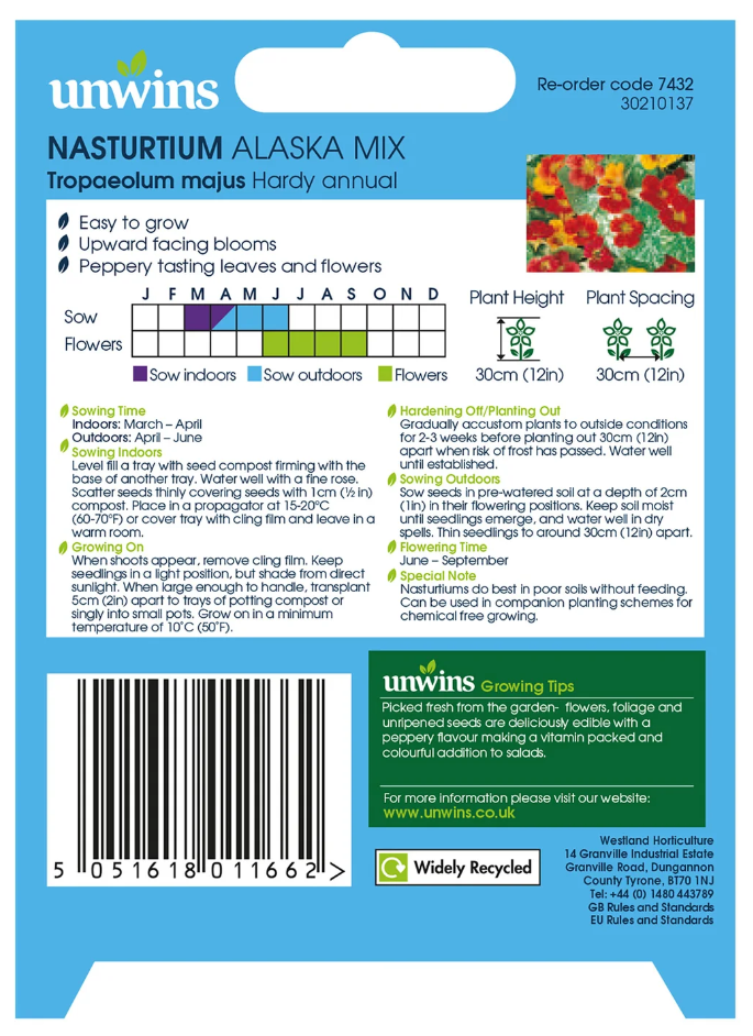 Unwins Nasturtium Alaska Mix Seeds
