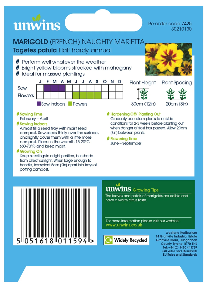 Unwins Marigold French Naughty Marietta Seeds