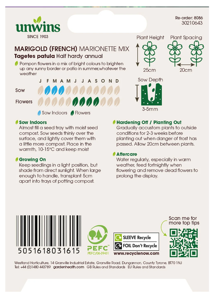 Unwins French Marigold Marionette Mix Seeds