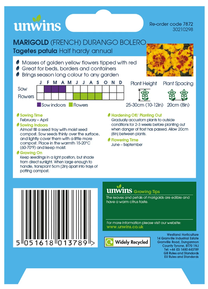 Unwins Marigold French Durango Bolero Seeds