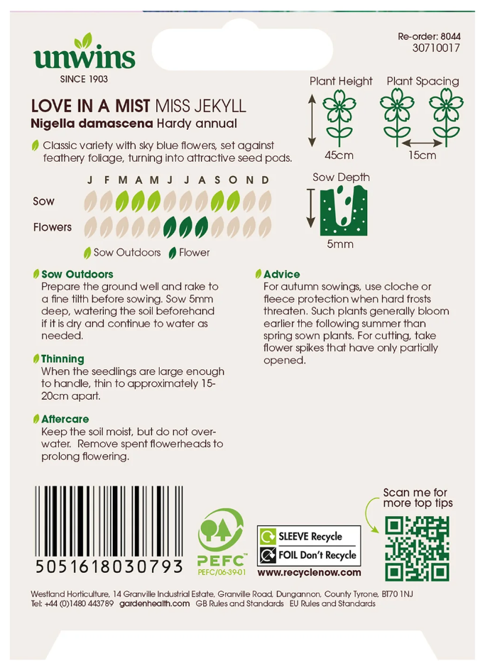 Unwins Love In A Mist Miss Jekyll Seeds