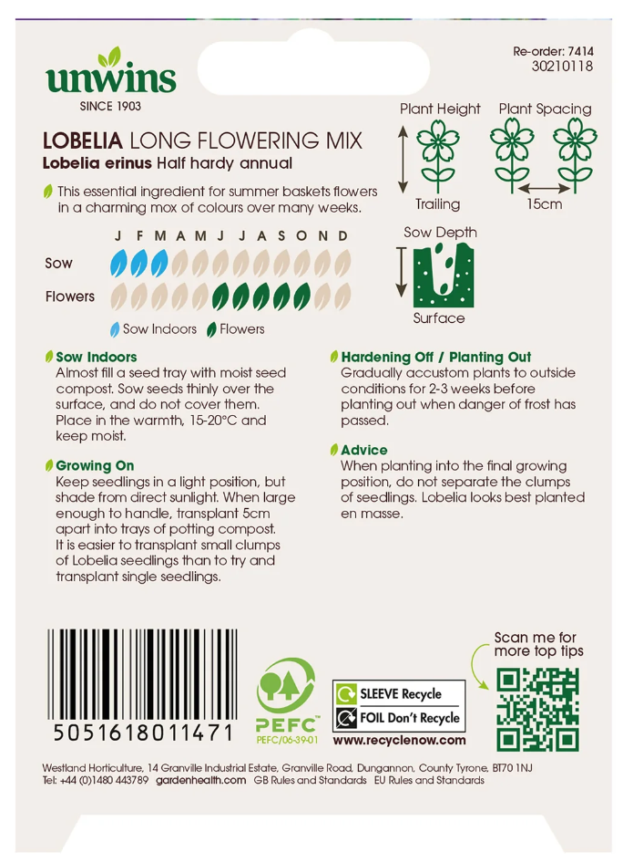 Unwins Lobelia Long Flowering Mix Seeds