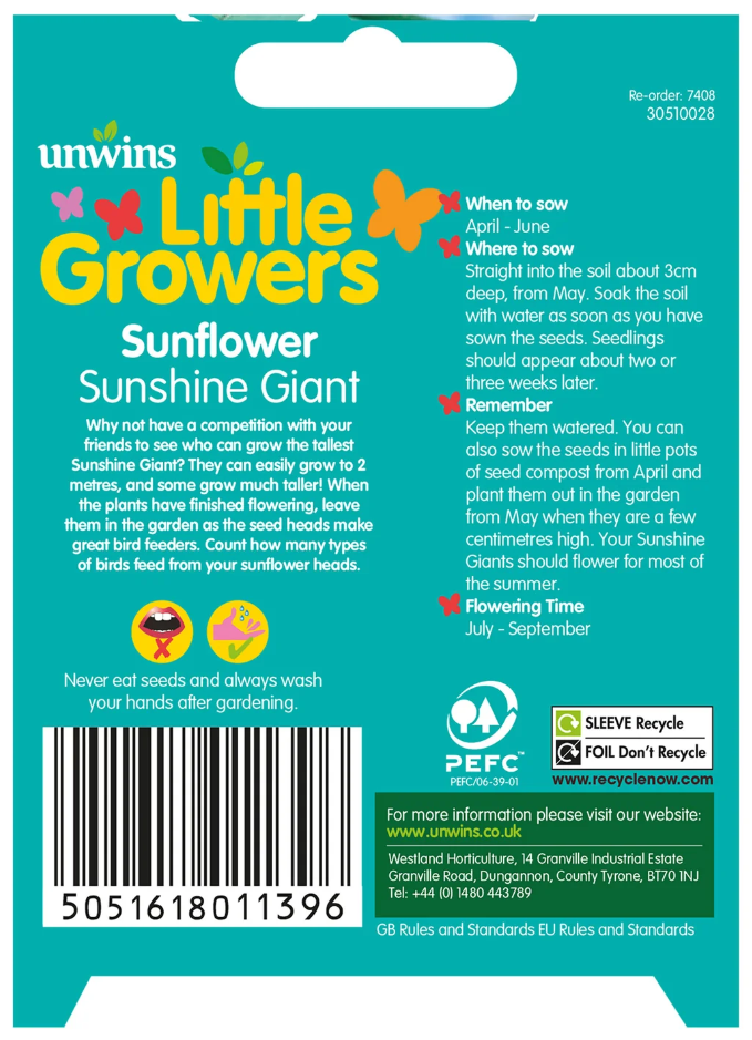 Unwins Little Growers Sunflower Sunshine Giant Seeds