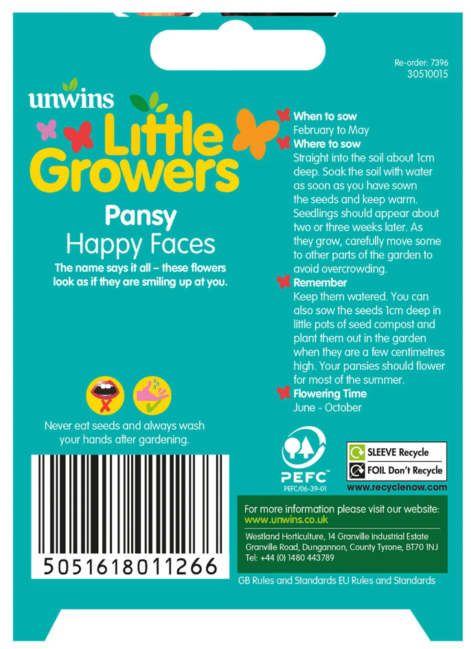 Unwins Little Growers Pansy Happy Faces Seeds