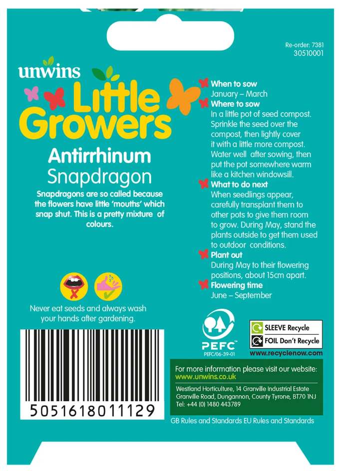 Unwins Little Growers Antirrhinum Snapdragon Seeds