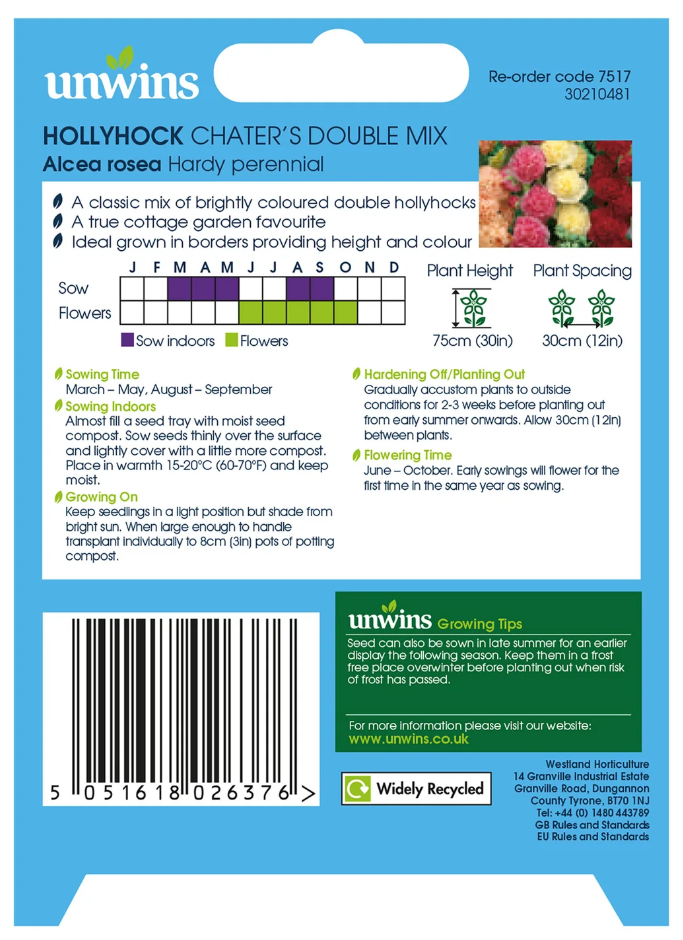 Unwins Hollyhock Chaters Double Seeds