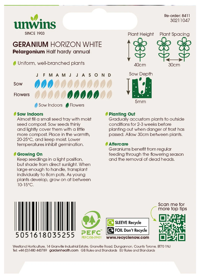 Unwins Geranium Horizon White Seeds
