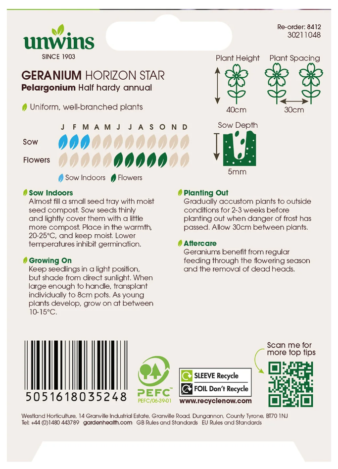 Unwins Geranium Horizon Star Seeds