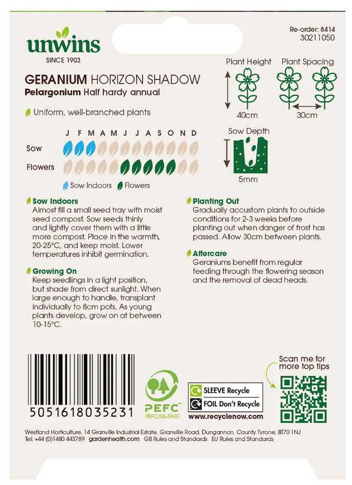 Unwins Geranium Horizon Shadow Seeds