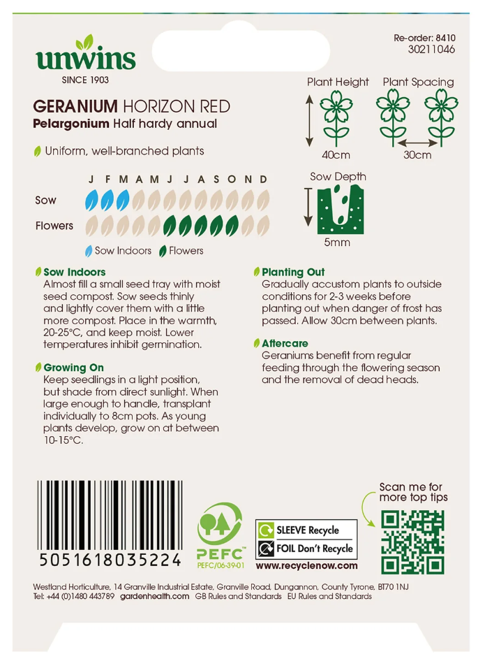 Unwins Geranium Horizon Red Seeds