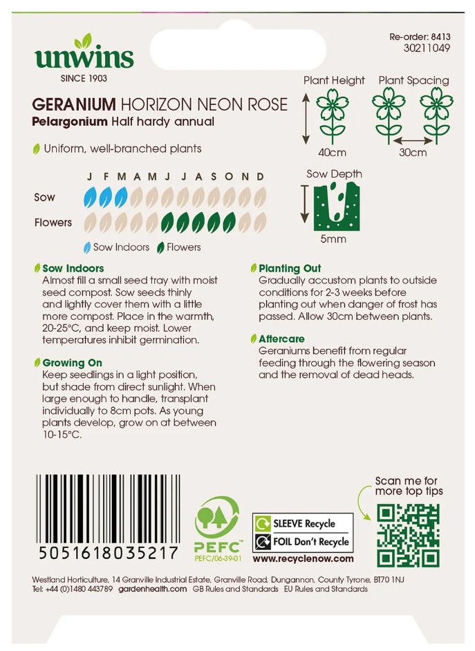 Unwins Geranium Horizon Neon Rose Seeds