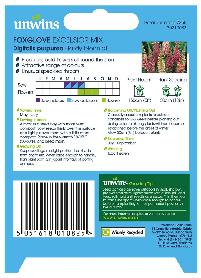 Unwins Foxglove Excelsior Mix Seeds