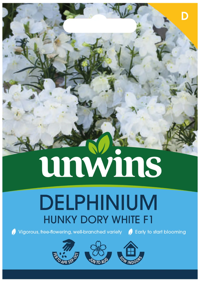 Unwins Delphinium Hunky Dory White F1 Seeds