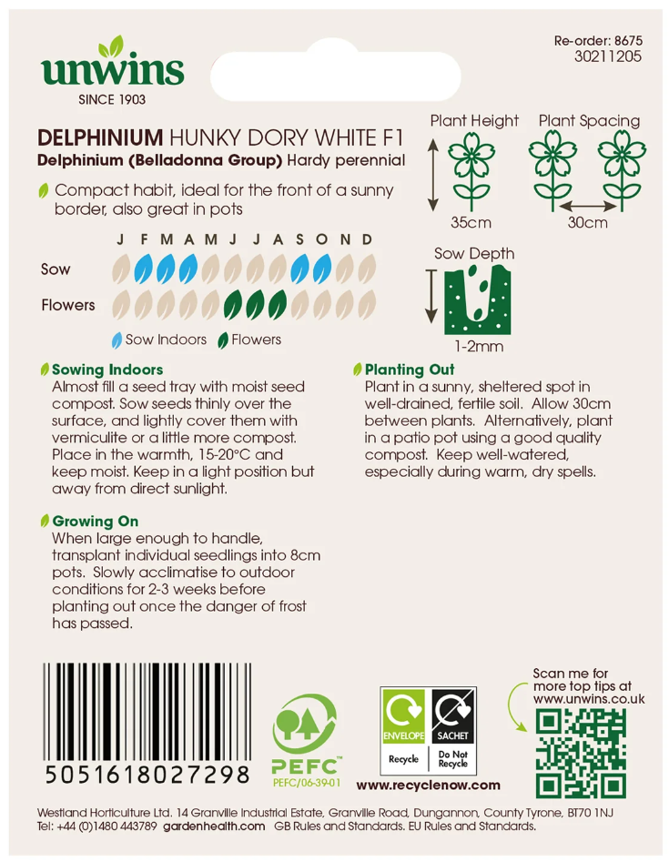 Unwins Delphinium Hunky Dory White F1 Seeds