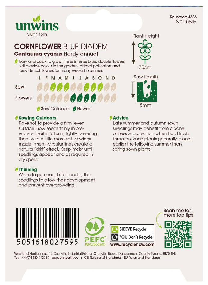 Unwins Cornflower Blue Diadem Seeds