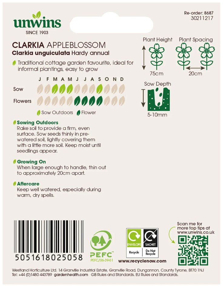 Unwins Clarkia Appleblossom Seeds