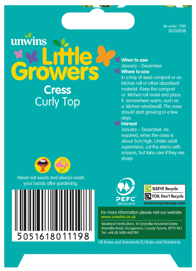 Unwins Little Growers Cress Curly Top