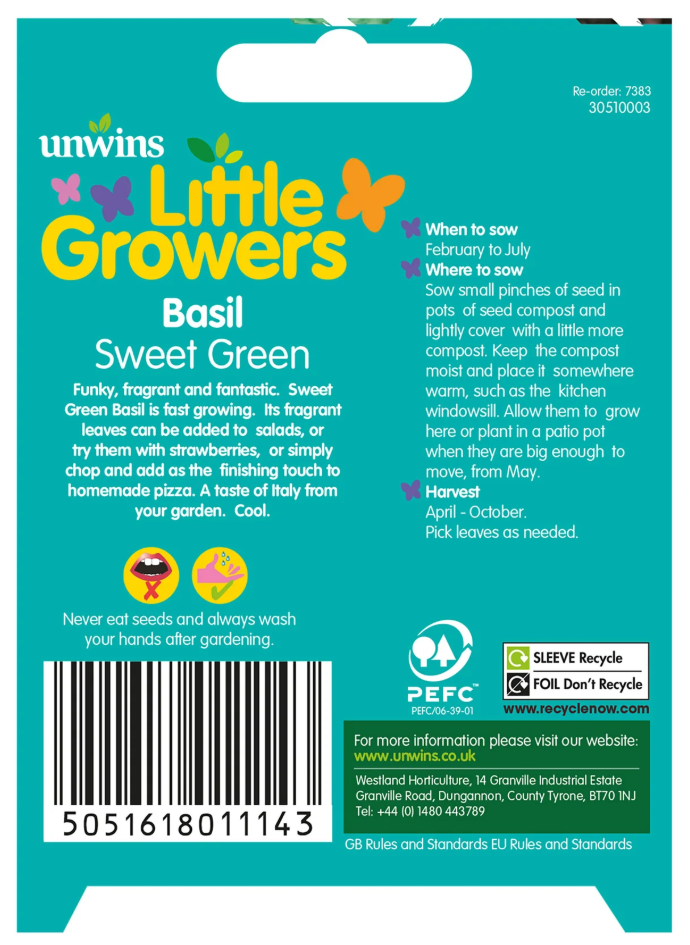 Unwins Little Growers Basil Sweet