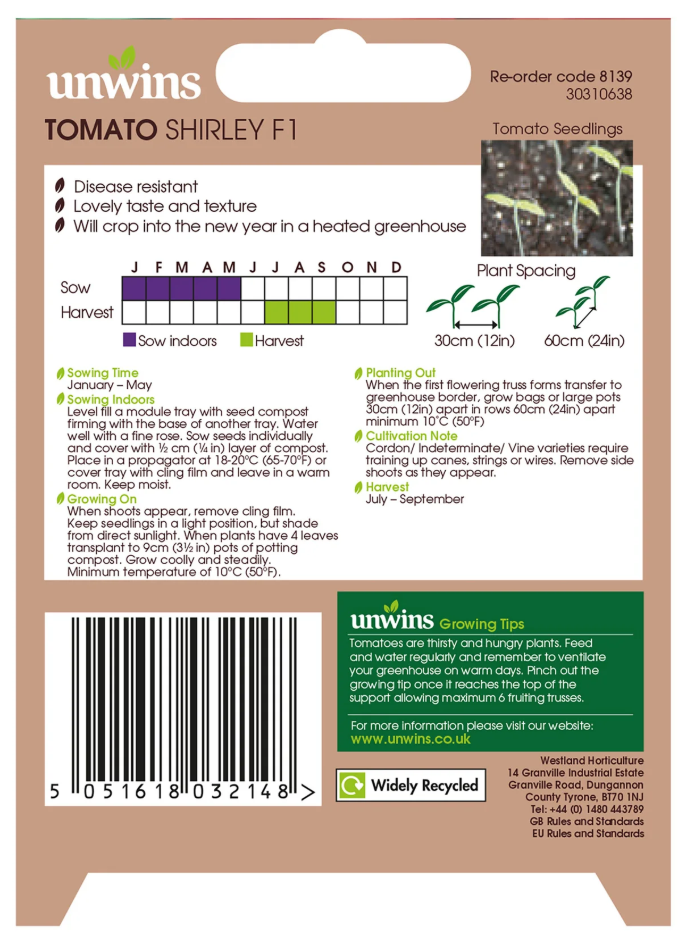 Unwins Round Tomato Shirley F1 Seeds