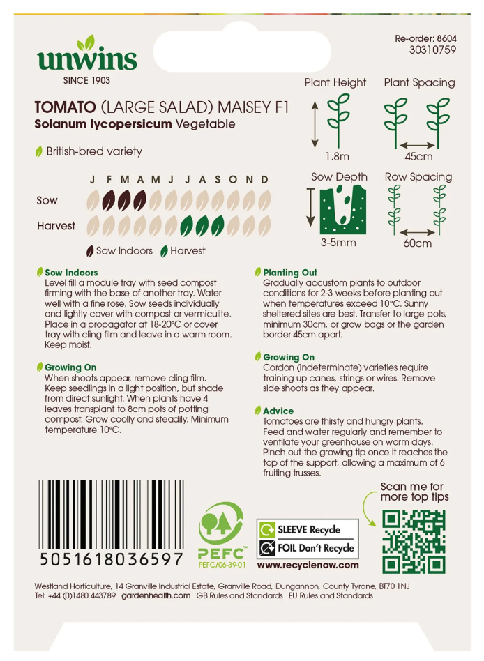 Unwins Large Salad Tomato Maisey F1 Seeds