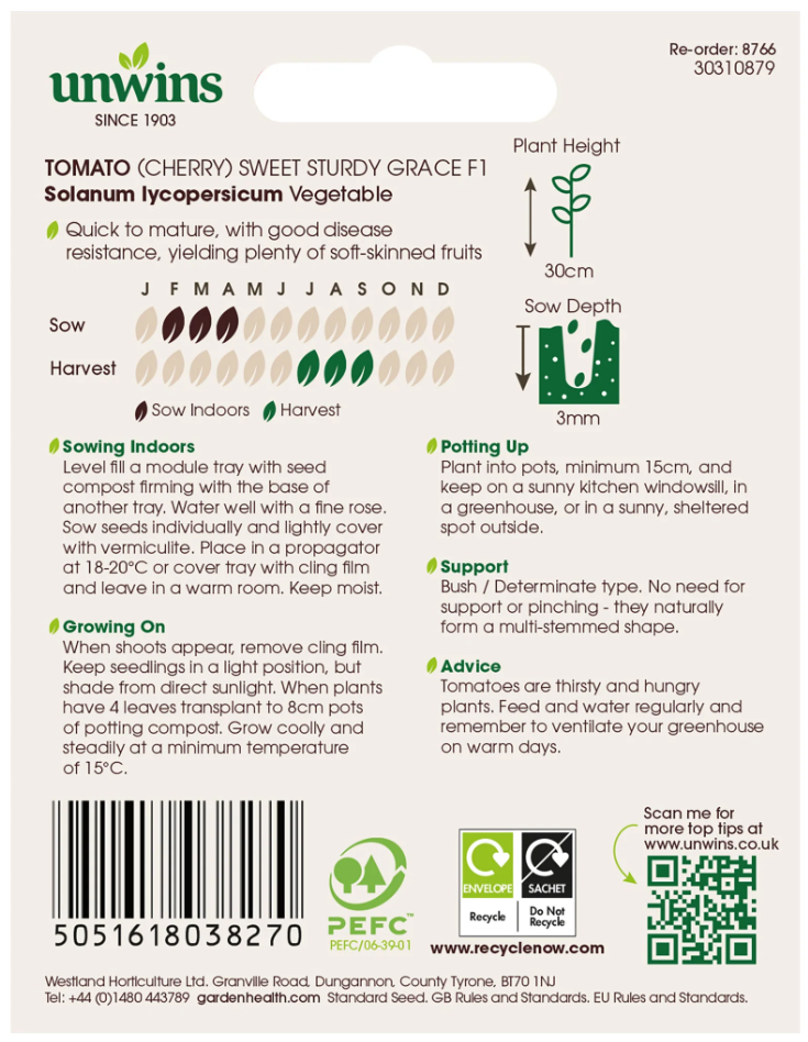 Unwins Cherry Tomato Sweet Sturdy Grace F1 Seeds