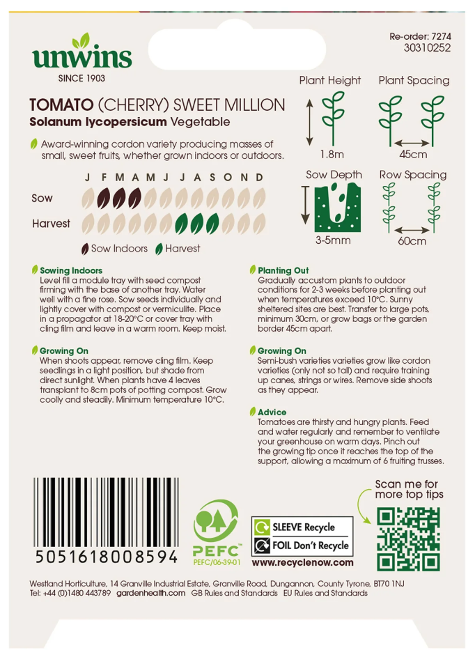 Unwins Cherry Tomato Sweet Million Seeds