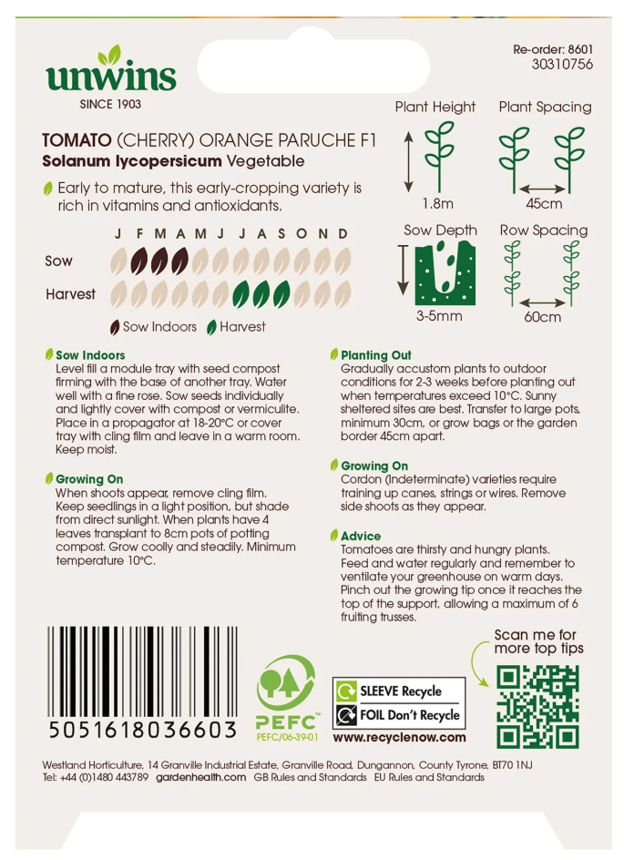 Unwins Cherry Tomato Orange Paruche F1 Seeds