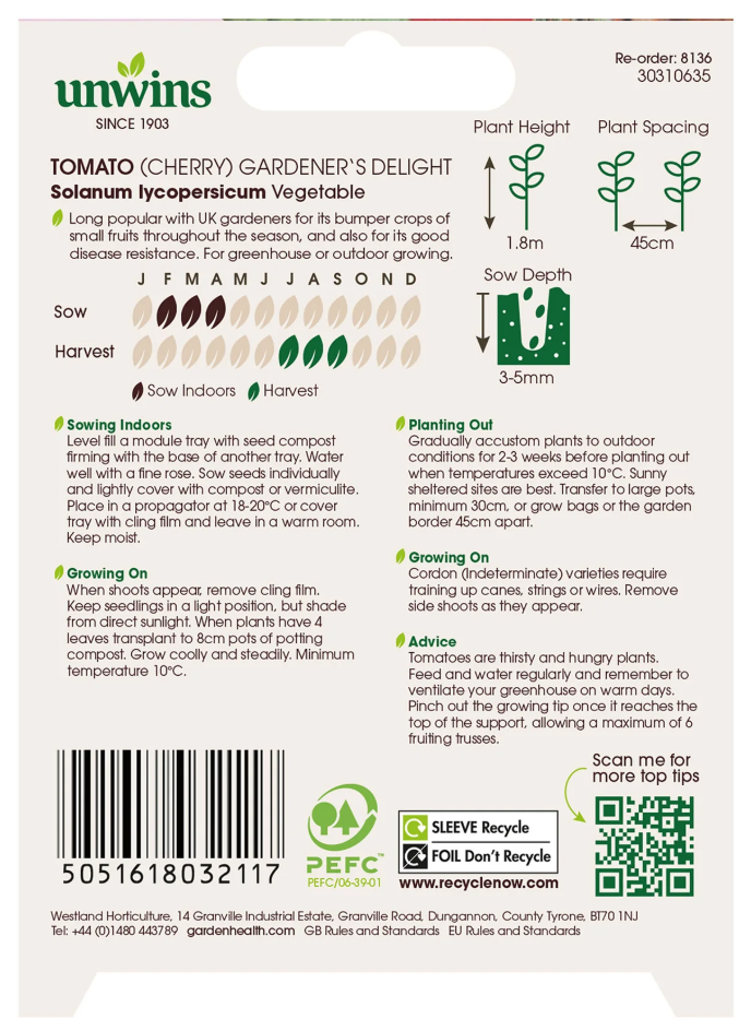 Unwins Cherry Tomato Gardener's Delight Seeds