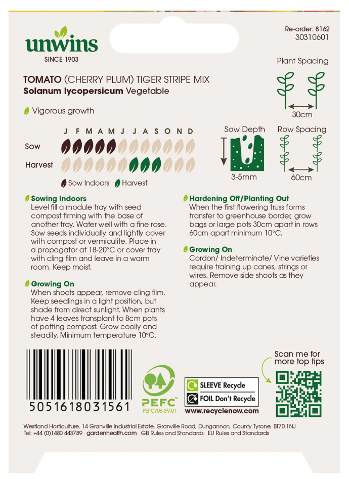 Unwins Cherry Plum Tomato Tiger Stripe Mix Seeds