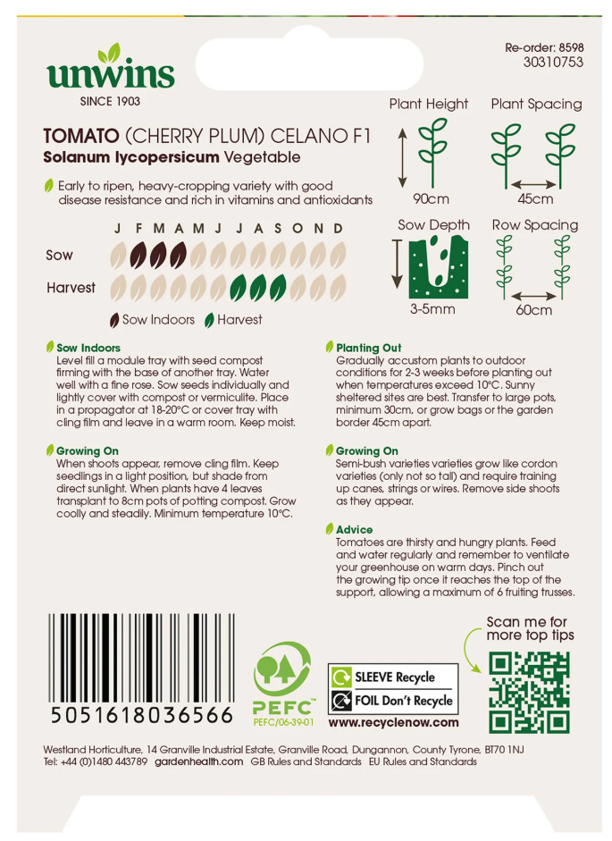 Unwins Cherry Plum Tomato Celano F1 Seeds