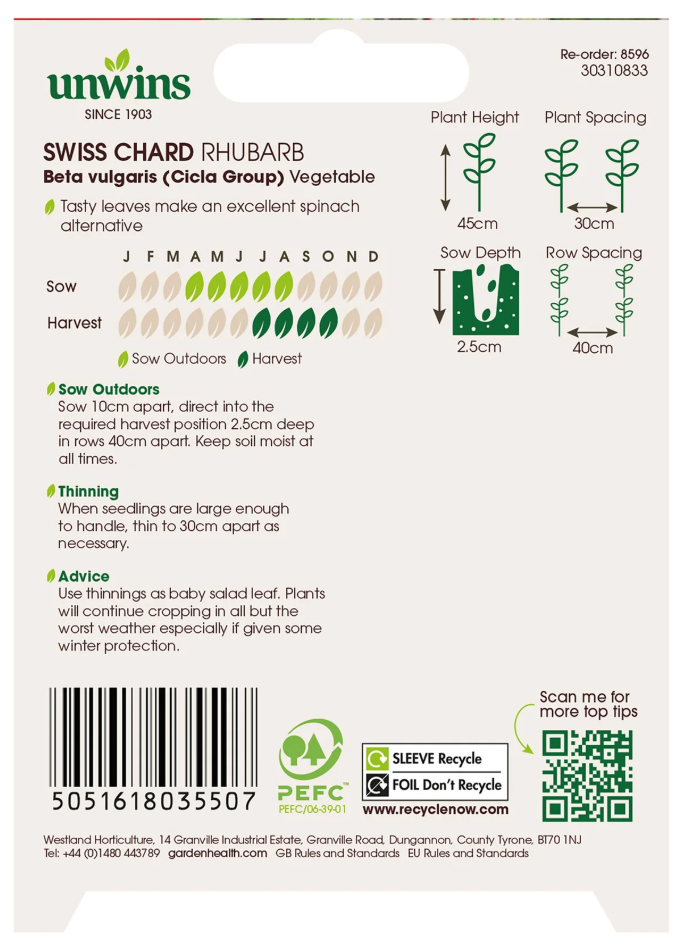 Unwins Swiss Chard Rhubarb Seeds
