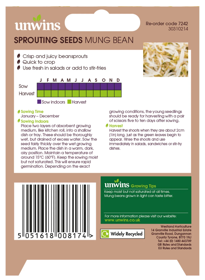 Unwins Sprouting Seeds Mung Bean Seeds