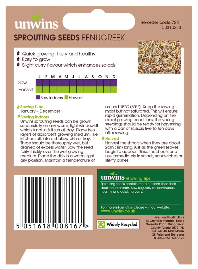 Unwins Sprouting Seeds Fenugreek Seeds