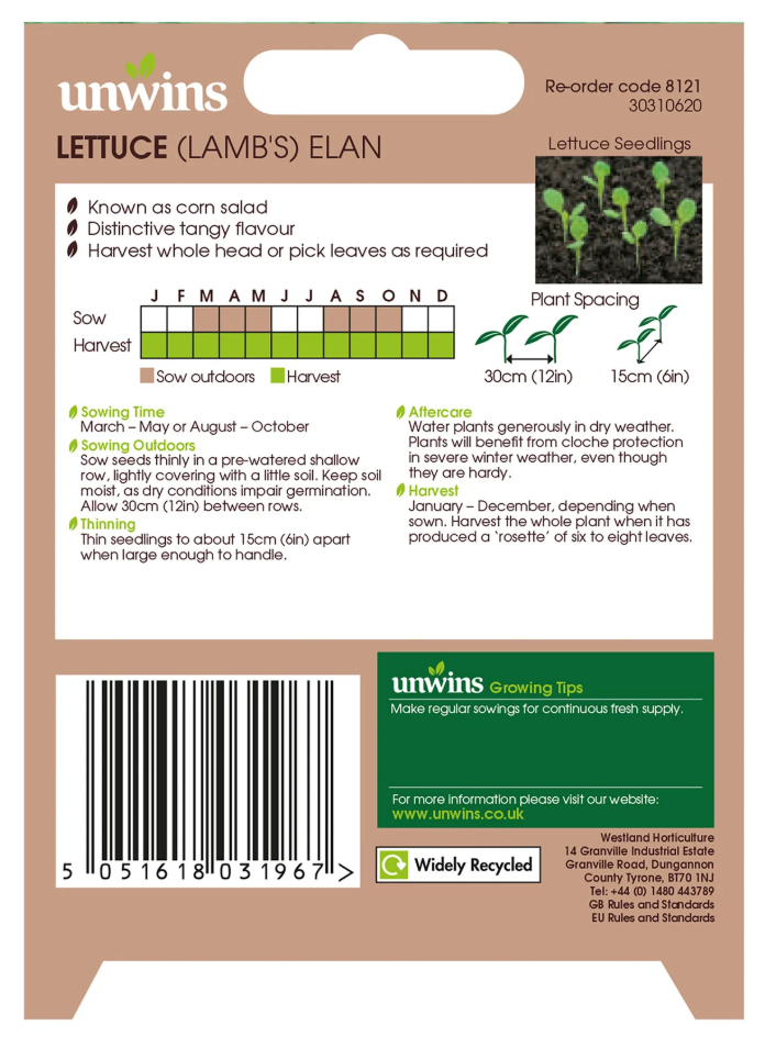 Unwins Lamb's Leaves Lettuce Elan Seeds