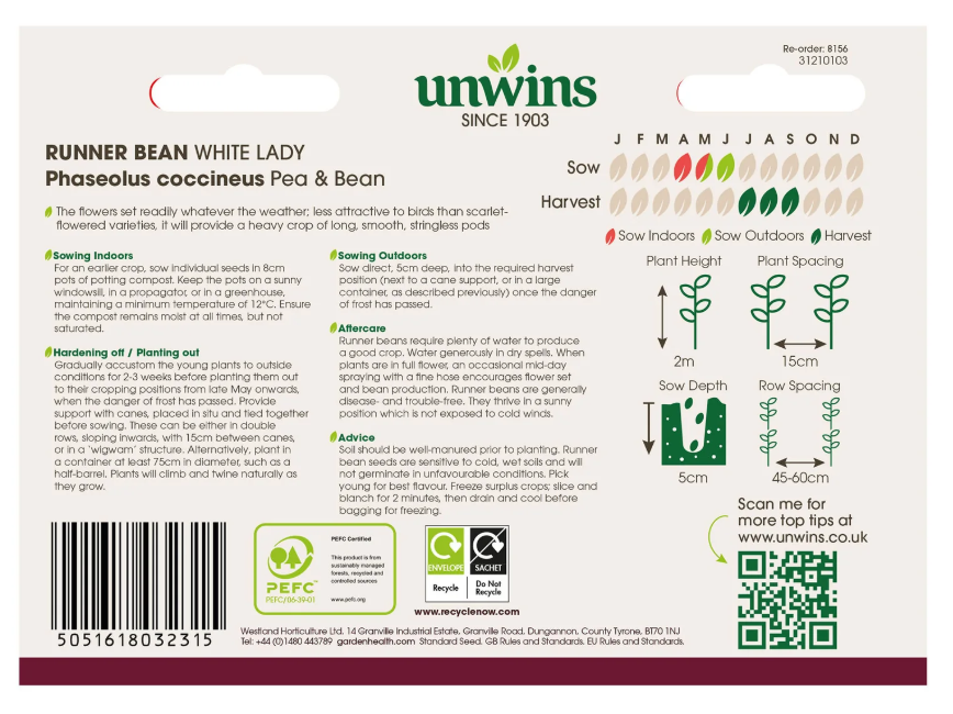 Unwins Runner Bean White Lady