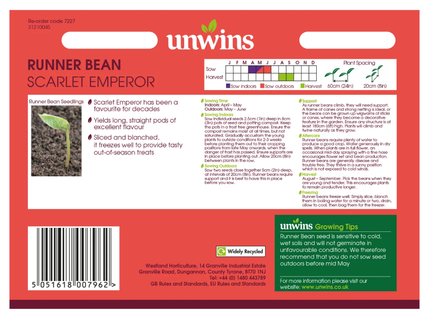 Unwins Runner Bean Scarlet Emperor