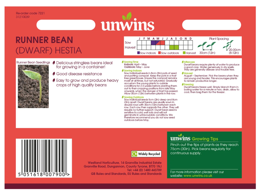 Unwins Runner Bean Hestia (Dwarf)