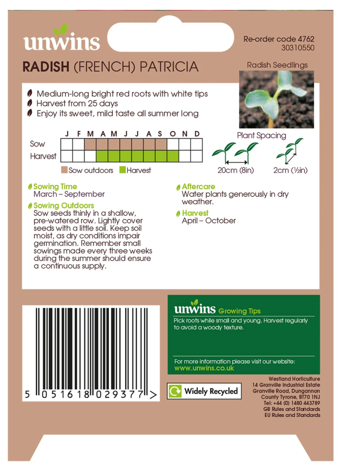 Unwins Radish French Patricia Seeds