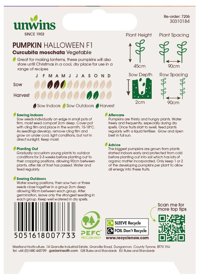 Unwins Pumpkin Halloween F1 Seeds